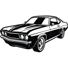 Classic American muscle car coupe silhouette with racing stripes