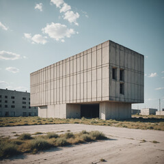 Post apocalyptic landscape with an unusual abandoned building