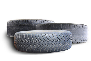 old worn damaged tires isolated on white background