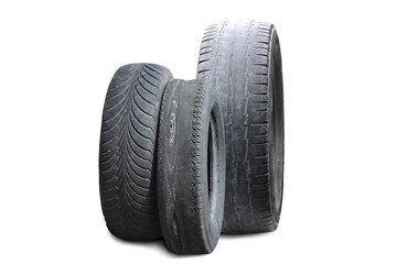 old worn damaged tires isolated on white background