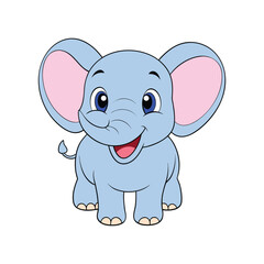 Cute Cartoon Elephant Vector Smiling Baby Elephant Illustration