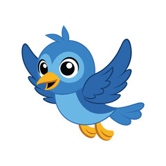 Cheerful Cartoon Blue Bird Flying with Open Wings