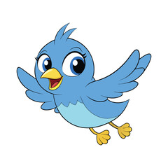 Cute Blue Bird Vector Happy Flying Cartoon Bird Illustration