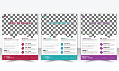 Creative Modern poster travel flyer design template bundle. Editable tour poster template.