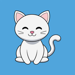 Adorable White Cartoon Cat with Pink Nose