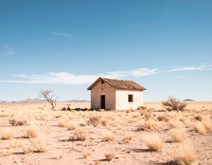Post apocalyptic landscape with an unusual abandoned building