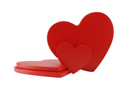 A vibrant red heart podium displays love and romance for valentines day celebrations isolated on transparent background