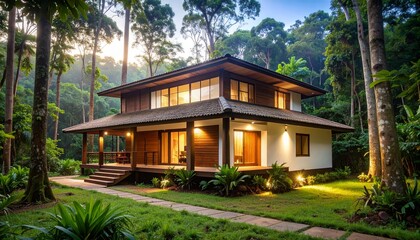  Modern sustainable home in a Kerala forest.