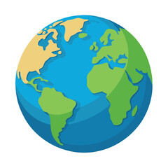 Fototapeta premium A planet Earth with visible continents, isolated on white, for global, environment, geography, or world concepts.