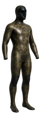 Obraz premium Full-body camouflage diving suit with integrated hood for cold water immersion