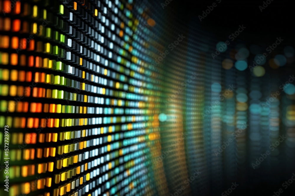 Poster vibrant sound wave visualization with colorful bars creating a dynamic audio experience in a digital
