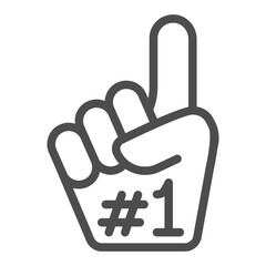 Number one fun hand line icon, baseball game concept. Vector graphics. Parallon hand with index finger, fun attribute sign on white background, outline style icon for mobile or web design.