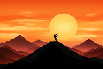 Hiking sunset silhouette mountains minimalist adventure poster