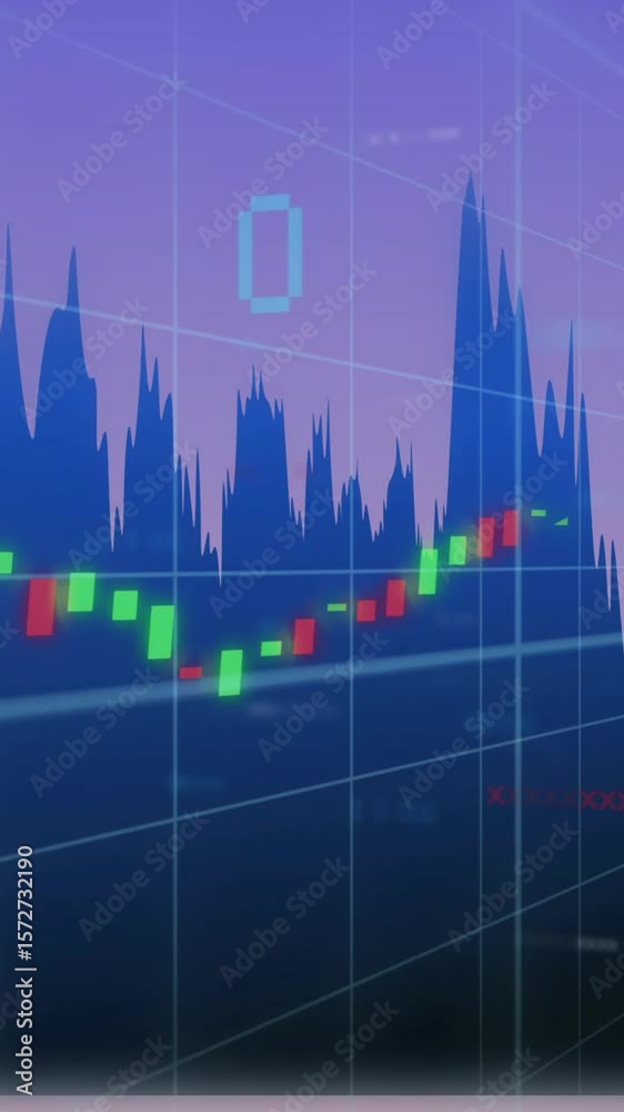 Wall mural animation of diagrams over data processing on blue background