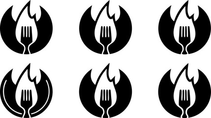 simple hot food logo template  fire with fork logo.eps