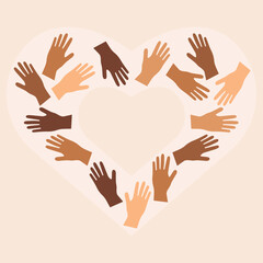  Diverse hands forming a heart. Illustration of multiracial hands forming a heart shape, symbolizing universal love and inclusion.