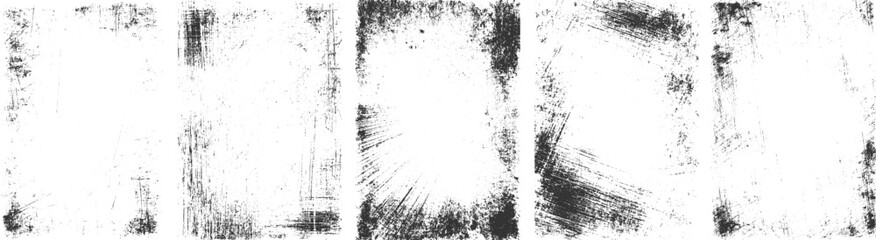 Set of grunge square frame textures for creative design. Overlay textures set stamp with grunge effect, transparent background