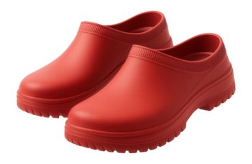Red garden clogs with textured grip sole and easy-clean surface