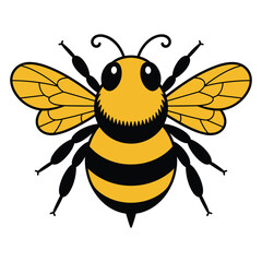 Cute cartoon bee with yellow and black stripes and wings