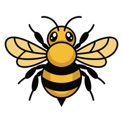 Cute cartoon bee illustration with black outline and yellow stripes