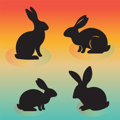 Cute bunny silhouette rabbit animal silhouette black vector isolated illustration