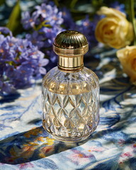 elegant glass perfume bottle with gold cap, luxury product shot