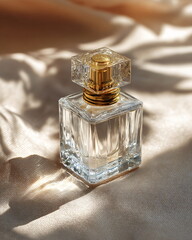 elegant glass perfume bottle with gold cap, luxury product shot