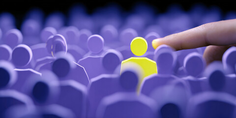 Target market or audience. Marketing segmentation strategy and plan. Marketer touching client icon.