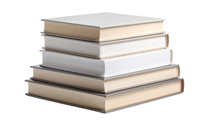 Stack of hardocver books, neutral color, minimalistic clean design