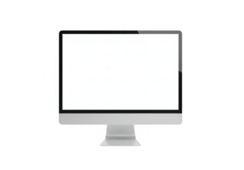 A modern computer monitor with a blank white screen is isolated on a transparent background