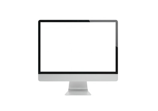 A modern computer monitor with a blank white screen is isolated on a transparent background