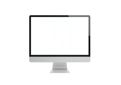 A modern computer monitor with a blank white screen is isolated on a transparent background