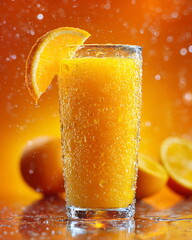 glass of fresh orange juice with condensation, refreshing summer feeling