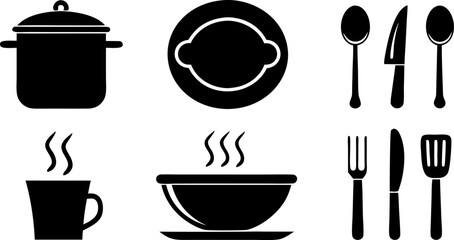 vector kitchen icons set features cooking utensils.eps