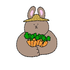 両手いっぱいに人参を抱える農家のウサギ（茶）