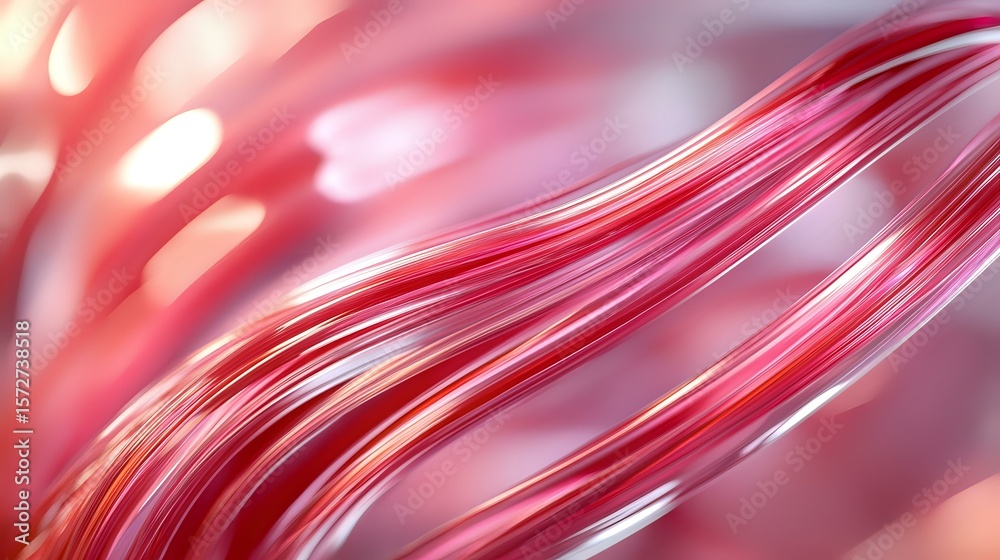 Poster flowing red and pink abstract waves create dynamic motion against soft blurred background. modern de