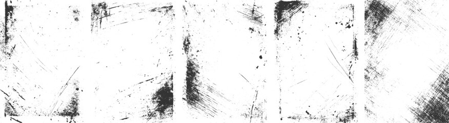 set of grunge frames three vertical banners with of frame black texture. Distress overlay vector textures. transparent background