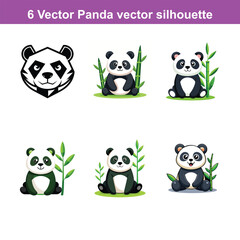 Naklejka premium panda black silhouette vector, Simple silhouette Design vector,A silhouette panda bear vector