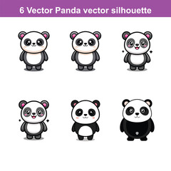 panda black silhouette vector, Simple silhouette Design vector,A silhouette panda bear vector