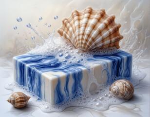 Handmade sea soap pattern with shells.