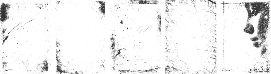  Set of black grunge frames transparent Distorted grunge isolated. Overlay distress texture effect. grunge transparent background