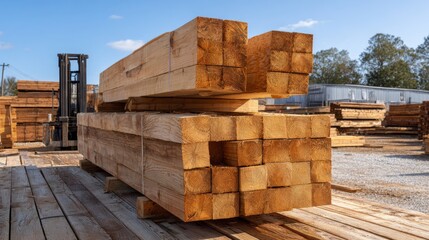Pile of dried spruce timber planks with visible grain patterns and smooth surfaces. Organized neatly and ready for commercial or construction use.  