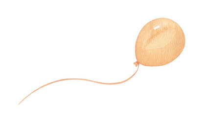 Watercolor flying brown balloon. Hand drawn isolated illustration for kids. Cute drawing