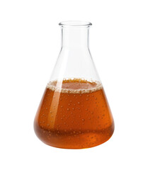 Conical Flask with Amber Liquid, Isolated on Transparent and White Background