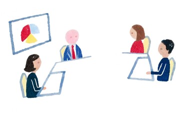 Obraz premium Business Meeting Illustration – Office Team Discussion Art, Interview, deal