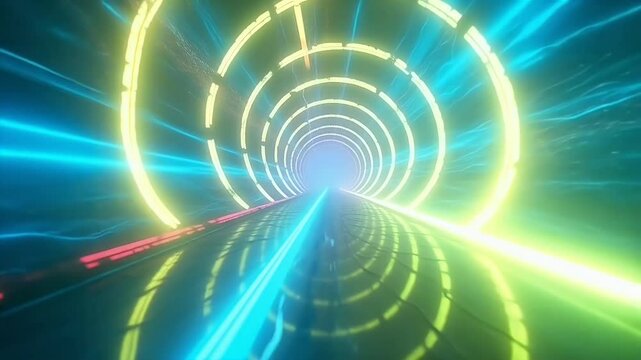 Infinite neon tunnel VJ loop twisting colorful lights forming hypnotic patterns suitable nightclubs live visuals psychedelic creative