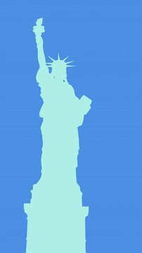 Animation of white blue and red stars moving over statue of liberty silhouette
