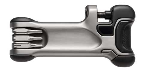 Compact multi-tool with integrated chain breaker and spoke wrenches for on-the-go bike repairs.