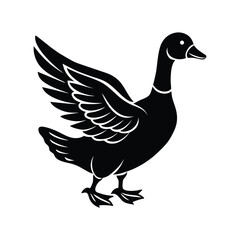Stylized silhouette of a duck walking with flapping wings in motion vector graphic design