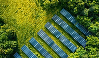 Aerial Perspective: Solar Panels Seamlessly Integrated into Lush Green Landscape